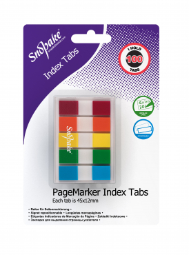 Snopake Index Tab PageMarkers, 45 x 12mm, 100 Tabs in 5 verschiedenen Farben - 1 Pack